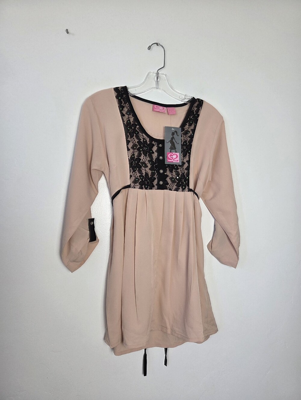 NEW Times Two Maternity Blouse Top Blush Pink Lace Coquette Feminine Romantic L